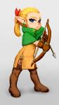  2018 arrow blonde_hair blue_eyes boots bow_(weapon) child clothed clothing ear_piercing elf female footwear hair hair_bow hair_ribbon humanoid not_furry piercing pointy_ears ponytail ranged_weapon ribbons simple_background solo thompsonbunny tunic weapon young 