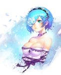  bare_shoulders blue_eyes blue_hair breasts closed_mouth collarbone dspell hair_ornament hair_over_one_eye hairband highres medium_breasts re:zero_kara_hajimeru_isekai_seikatsu rem_(re:zero) solo upper_body x_hair_ornament 