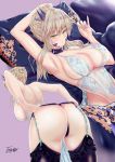  adjusting_clothes arm_up armpits artist_name artoria_pendragon_(all) artoria_pendragon_(lancer_alter) ass babydoll back bangs bare_shoulders black_legwear black_panties blonde_hair blush braid breasts choker cleavage closed_mouth collarbone commentary_request curvy fate/grand_order fate_(series) french_braid garter_belt hair_between_eyes hips horns large_breasts lingerie long_hair multiple_views nanako_(1475647493) panties puckered_lips royal_icing see-through sideboob sidelocks thighhighs thighs thong underwear yellow_eyes 