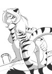  anthro areola big_breasts blacklite breasts butt clitoris erect_nipples feline female fur hand_on_butt iris_(twokinds) keidran looking_at_viewer looking_back mammal monochrome nipples presenting presenting_pussy pussy raised_tail seductive side_boob simple_background smile solo striped_fur stripes tiger twokinds unfinished webcomic white_background 