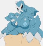  4_arms anthro anthrofied big_breasts black_sclera blush breast_grab breasts claws digital_media_(artwork) duo female female_on_top hand_on_breast hi_res huge_breasts human looking_down male male/female male_penetrating mammal metagross multi_arm multi_limb nintendo nipples nude on_top penetration penis pok&eacute;mon pok&eacute;mon_(species) pok&eacute;morph pussy pussy_juice red_eyes rezflux scalie sex simple_background thick_thighs vaginal vaginal_penetration video_games white_background 