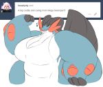  amphibian apron big_arms big_breasts breasts clothing english_text female fin fish huge_breasts hyper marine mature_female mega_evolution mega_swampert musical_note nintendo overweight pok&eacute;mon pok&eacute;mon_(species) rakashama small_head smile swampert text thick_thighs video_games wide_hips 