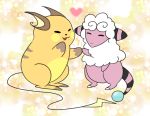  &lt;3 ambiguous_gender biped black_ears black_tail brown_ears brown_fur duo eyes_closed flaaffy fluffy fur hand_holding multicolored_fur nintendo orange_fur pink_ears pink_skin pink_tail pok&eacute;mon pok&eacute;mon_(species) raichu raunchy standing striped_ears striped_tail stripes tongue tongue_out two_tone_ears two_tone_tail umarun-k video_games white_wool wool yellow_cheeks yellow_fur 