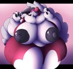  areola big_breasts breasts canine female fur huge_breasts hyper lips lycanroc mammal midnight_lycanroc nintendo nipples overweight pok&eacute;mon pok&eacute;mon_(species) rakashama red_eyes red_fur thick_thighs video_games white_fur wide_hips 