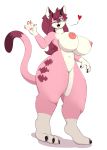  &lt;3 2018 4_fingers anthro big_breasts breasts cat cewljoke claws countershading dipstick_tail feline female fur horn huge_breasts mammal monster multicolored_tail nude pink_fur pussy simple_background solo thick_thighs white_background wide_hips yumi_(cewljoke) 