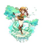 artist_request aviator_cap boots brown_hair dragalia_lost fang francesca_(dragalia_lost) full_body hat leaf looking_at_viewer non-web_source official_art one_eye_closed open_mouth red_eyes short_hair transparent_background tree 