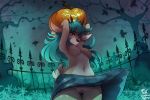  &lt;3 2018 anthro antlers areola blue_eyes blue_hair breasts cervine clothed clothing danae_(character) female hair halloween hi_res holidays horn mammal nipples no_underwear pink_areola pink_nipples pussy reindeer solo standing topless zero-sum 
