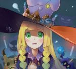  alternate_costume artist_name black_eyes blonde_hair blue_fire blush blush_stickers braid candle candy commentary_request cosmog cross dated fire food gastly gen_1_pokemon gen_5_pokemon gen_7_pokemon graveyard green_eyes halloween hand_up hat haunter inuyabu_cc juliet_sleeves lillie_(pokemon) litwick long_sleeves looking_at_viewer mimikyu neck_ribbon open_mouth outdoors pokemon pokemon_(creature) pokemon_(game) pokemon_sm puffy_sleeves rare_candy red_neckwear red_ribbon ribbon sharp_teeth signature smile solo_focus sweat teeth tied_hair tombstone twin_braids yellow_eyes 