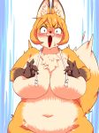  1girl brown_eyes fox furry nude open_mouth orange_hair scared short_hair solo squarewave29 