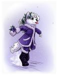  anthro blue_eyes canine celina_asara clothed clothing female fur hair mammal snow solo the_cyantian_chronicles tiffany_ross tongue tongue_out white_fur white_hair wolf 