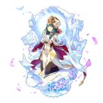  artist_request bird cape dragalia_lost flower gloves green_hair hair_ornament hat hildegarde_(dragalia_lost) kneeling long_hair non-web_source official_art open_mouth praying purple_eyes tabard thighhighs transparent_background 