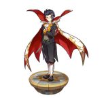  bat_ornament black_hair butler cape dragalia_lost edward_(dragalia_lost) fang fang_out full_body hair_ornament hairclip holding holding_weapon looking_at_viewer non-web_source official_art sword transparent_background vampire_costume weapon yellow_eyes 