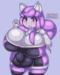  big_breasts breasts bulge clothing dickgirl equine fan_character hair horse huge_breasts hyper hyper_bulge intersex legwear mammal my_little_pony nini_(pony) nirriti penis_outline pony purple_hair shirt short_stack solo spandex stockings tank_top tight_clothing voluptuous 