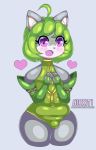  &lt;3 belly big_breasts blush breasts bulge cat cat_ears_(disambiguation) cum dechuri feline flat_chested girly green_hair hair huge_breasts love male mammal nipples nirriti solo 