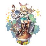  animal_ears artist_request blonde_hair blue_eyes boots bow bunny_ears cape cat dragalia_lost eleonora_(dragalia_lost) full_body holding holding_weapon leaf long_hair looking_at_viewer midriff midriff_cutout non-web_source official_art petals skirt solo transparent_background tree weapon 