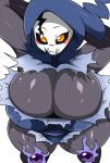  2018 :3 big_breasts blush bone breasts clothed clothing female humanoid mask napdust not_furry orange_eyes skeleton skull solo thick_thighs torn_clothing undead voluptuous wide_hips 