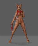  5_fingers anthro barefoot black_nose blue_eyes bottomless breasts brown_fur canine clothed clothing digital_media_(artwork) digitigrade dog female fur mammal nipples piranha_fish pussy solo standing 