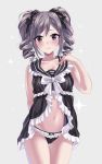  babydoll black_babydoll black_bow black_panties black_ribbon black_sailor_collar blush bow bow_panties collar collarbone commentary_request cowboy_shot drill_hair frilled_collar frills hair_bow hair_ribbon hand_on_own_chest highres idolmaster idolmaster_cinderella_girls kanzaki_ranko looking_at_viewer navel panties ribbon sailor_collar solo sparkle tdnd-96 twin_drills twintails underwear underwear_only wavy_mouth white_bow white_frills 