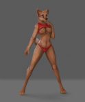  5_fingers anthro barefoot black_nose blue_eyes breasts brown_fur canine clothed clothing digital_media_(artwork) digitigrade dog female fur mammal nipples piranha_fish solo standing 