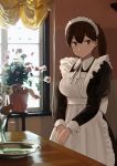  1girl breasts brown_eyes brown_hair fuyube_gin_(huyube) hairband highres kaga_(kantai_collection) kantai_collection large_breasts looking_at_viewer maid side_ponytail solo standing 