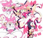  1girl animal_ears bell boots cat_ears cat_tail disembodied_head full_body gloves green_eyes holding jingle_bell long_hair mad_mew_mew magical_girl pink_hair pink_ribbon puffy_short_sleeves puffy_sleeves ribbon short_sleeves skirt smile solo standing tail undertale wand white_boots white_gloves 