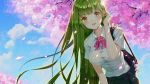  cherry_blossoms game_cg green_hair long_hair mirror_(game) seifuku succubus_leah tagme_(artist) yellow_eyes 