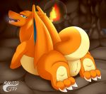  absurd_res cave charizard female feral fire hi_res looking_at_viewer makoto177 nintendo open_mouth paws pok&eacute;mon pok&eacute;mon_(species) pussy signature solo tongue video_games 