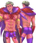 abs ass body_markings cape chain chest cravat dark_skin dark_skinned_male green_hair king_of_prism:_prism_rush!_live king_of_prism_by_prettyrhythm lavender_eyes male_focus multicolored_hair nipples open_mouth pretty_rhythm revealing_clothes solo thigh_cutout toroi_(run01211) two-tone_hair yamato_alexander 