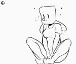  2018 animated anthro bag brianne_(spikedmauler) clothed clothing english_text eyes_closed falling featureless_feet feet_together female floppy_ears hair hand_on_head humor lagomorph mammal monochrome paper_bag pouting rabbit shirt short_hair simple_background sitting sketch snot_bubble solo spikedmauler t-shirt text tired white_background 