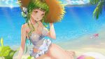  beach game_cg green_hair hat long_hair mirror_(game) succubus_leah summer swimsuit tagme_(artist) yellow_eyes 