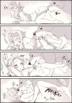  4koma ainu_clothes bangs bestiality blush bow breast_licking breasts comic dog eyebrows_visible_through_hair fate/grand_order fate_(series) forehead hair_bow hair_tubes hairband heart highres illyasviel_von_einzbern kiss licking long_hair long_sleeves missionary nude p_answer partially_colored red_eyes ribbon sex shirou_(fate/grand_order) sitonai small_breasts translated undressing 