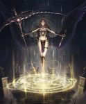  ahoge armored_boots artist_request boots brown_hair candle cygames dagger feathered_wings fur_collar gauntlets loincloth long_hair magic_circle navel official_art pointy_ears revealing_clothes scythe shadowverse solo thigh_strap weapon wings 
