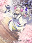  barefoot black_gloves braid cherry_blossoms female_my_unit_(fire_emblem_if) fire_emblem fire_emblem_cipher fire_emblem_if flower from_above full_body gloves hair_flower hair_ornament hairband japanese_clothes kimono long_hair looking_at_viewer my_unit_(fire_emblem_if) official_art open_mouth purple_eyes silver_hair solo standing watermark wide_sleeves yugyouji_tama 