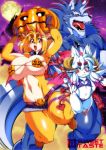  2018 amakuchi anthro big_breasts blush breasts canine clothed clothing female fenrir_(amakuchi) food fox foxy-rena fruit halloween holidays kemono male mammal moon otama_(character) pumpkin wings wolf 