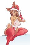  anthro breasts brown_eyes cervine christmas clothed clothing clothing_lift countershading echoseed exposed_breasts female front_view furgonomics gloves hand_between_legs hat head_turn holidays legwear looking_at_viewer mammal mature_female nipples open_mouth open_smile partially_clothed plantigrade presenting presenting_breasts santa_hat shirt shirt_lift simple_background sitting smile solo stockings sweater thick_thighs turtleneck white_background white_countershading wide_hips 