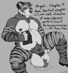  ... 2018 5_fingers anthro ball_tuft balls barazoku biceps big_balls black_nipples book chastity chest_tuft claws curled_horns digital_drawing_(artwork) digital_media_(artwork) english_text feline fluffy forced front_view fur greyscale horn humanoid_hands humanoid_penis hybrid koorivlf koorivlf_tycoon leaking magic male mammal monochrome multicolored_fur muscular muscular_male navel nipples nude overweight overweight_male pawpads pecs penis portrait precum procyonid raccoon raised_leg ring sex_magic shiny simple_background sitting slightly_chubby smile solo story story_in_description striped_fur stripes sweat text thick_thighs three-quarter_portrait tiger tuft white_belly white_fur 