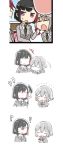  2girls ? ?? afterimage aoba_moka bang_dream! black_hair blazer bob_cut bowwow_(hamju94) closed_eyes comic eating green_neckwear grey_hair grey_jacket hands_on_own_cheeks hands_on_own_face haneoka_school_uniform holding jacket juice_box long_sleeves mitake_ran multicolored_hair multiple_girls necktie no_eyes open_mouth photo_inset purple_eyes red_hair school_uniform short_hair silent_comic spitting streaked_hair sweatdrop turn_pale 