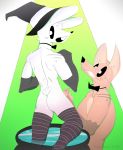  2018 anthro blush bow_tie butt canine cauldron clothing cum digital_media_(artwork) duo erection eyewear fur glasses halloween handjob hare hat holidays humanoid_penis lagomorph legwear looking_at_viewer magic_user male male/male mammal nude open_mouth penis rabbit sex simple_background smile stockings thigh_highs tigertooth water wet white_fur witch witchboy 