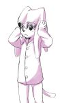  2014 ambiguous_gender anthro cat clothing cub feline looking_at_viewer mammal manmosu_marimo monochrome shota_feline_(marimo) simple_background solo standing white_background young 
