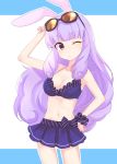  ;o animal_ears bangs bikini blunt_bangs blush breasts bunny_ears chuchu_(show_by_rock!!) cleavage highres kyuuri_(miyako) long_hair looking_at_viewer medium_breasts one_eye_closed purple_eyes purple_hair show_by_rock!! solo swimsuit 