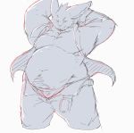  2018 anthro belly clothed clothing digital_media_(artwork) fur kemono lagomorph long_ears looking_at_viewer male mammal musclegut navel overweight overweight_male pecs presenting presenting_belly rabbit seductive showing_teeth simple_background sketch smile solo stretching unbuttoned white_background ガブ 