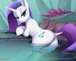 2018 anus butt cutie_mark devo87 dock equine eyelashes eyeshadow female feral friendship_is_magic hi_res horn looking_at_viewer makeup mammal my_little_pony partially_submerged pussy rarity_(mlp) solo unicorn water 