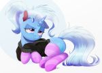 2018 blue_fur clothed clothing cutie_mark digital_media_(artwork) equine female feral friendship_is_magic fur hair horn lying mammal my_little_pony ncmares purple_eyes simple_background smile solo trixie_(mlp) unicorn white_background 