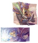  1girl bare_shoulders blonde_hair blush_stickers boots breasts choker cleavage commentary_request dark_magician dark_magician_girl duel_monster green_eyes hat long_hair magic staff wand wizard_hat yuu-gi-ou yuu-gi-ou_duel_monsters yuza 