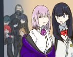  2girls 6+boys bangs black_hair black_pants black_suit blue_eyes blue_eyesglasses borr bow bowtie cardigan collared_shirt formal green_hair hibiki_yuuta jacket long_hair long_sleeves mask max_(ssss.gridman) multiple_boys multiple_girls necktie open_clothes open_jacket open_mouth orange_scrunchie pants pink_bow pink_hair pink_neckwear purple_jacket red_bow red_hair red_neckwear samurai_calibur school_uniform scrunchie shinjou_akane shirt short_hair short_sleeves ssss.gridman suit sweater takarada_rikka utsumi_shou vit waistcoat white_cardigansweater white_shirt white_sweater wing_collar wrist_scrunchie 