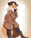  1girl borrowed_character brown_hair furry raccoon red_eyes solo tokumori_kaisen winter_clothes 