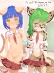  anthro blackmail blush breasts cat classroom clothing cub duo embarrassed english_text fan_character feline female flat_chested fur hair legwear looking_at_viewer mammal necktie nipples open_mouth pussy school school_uniform shirt shy sicmop skirt spots stripes text tiger uniform young 
