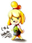  absurd_res animal_crossing canine dog female fur hi_res isabelle_(animal_crossing) japanese_text mammal nintendo shih_tzu simple_background solo standing text video_games yellow_fur zigrock001 