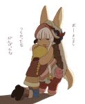  1girl 1other brown_eyes furry huge made_in_abyss nanachi_(made_in_abyss) open_mouth rico_(made_in_abyss) white_hair 