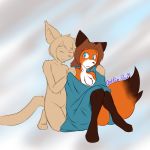  anthro basitin biped canine chest_tuft cuddling duo eyebrows eyes_closed female fox hair happy humanoid_hands keidran keith_keiser laura_(twokinds) long_hair male mammal navel nude signature sitting smile tuft twokinds wolfie-pawz 